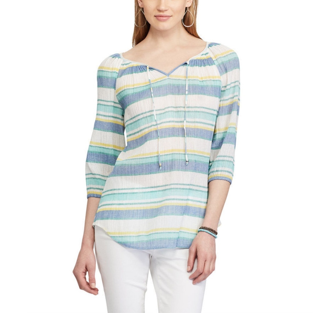 Chaps Striped Crinkle Peasant Top